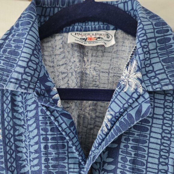 Pacific Legend Youth Medium Hawaiian Shirt Blue Palm Tree Aloha Button-Up Island - Picture 3 of 6